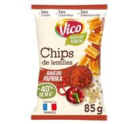 Apéritif léger et croustillant - NATUR & BON VICO Chips de lentilles saveur paprika, sachet de 85g - Lot de 6
