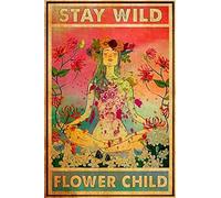 Aperiy Plaque humoristique en métal avec inscription « Stay Wild Flower Child », style hippie Soul Art Décoration murale pour intérieur et extérieur, style rétro, décoration amusante pour la maison,