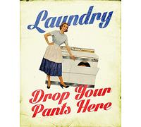 Aperiy Plaque murale vintage en métal « Laundry Drop Your Pants Here » - 30,5 x 20,3 cm - Décoration murale de bureau