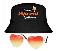 Aperol - Chapeau de pêcheur - Noir - Chapeau d'été - Lunettes rétro orange en forme de cœur - Aperol - Chapeau de pêcheur pour femme - Accessoire de costume de carnaval