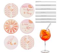 Aperol Coffret cadeau avec 6 dessous de verre en feutre et 6 pailles en verre - Accessoires d'apéritif réutilisables avec brosse de nettoyage - Décoration de table pour les fans de Spritz et les fêtes
