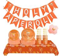 Aperol Spritz Anniversaire Vaisselle Kit, 62 Pcs Aperol Fournitures de Fête, Aperol Décorations Anniversaire Assiettes Gobelets Serviettes Pailles Nappes Bannières, Vaisselle de Fête pour Cocktail (A)