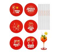 Aperol Spritz Kit complet : 6 pailles en verre personnalisées « It's Aperol O'clock » + 6 dessous de verre antidérapants - Décoration de fête, accessoires de cocktail & coffret cadeau parfait pour les