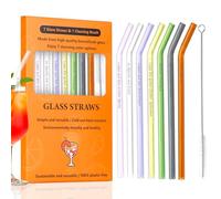 Aperol Spritz Lot de 7 pailles en verre, réutilisables, incurvées, multicolores, avec brosse de nettoyage, 20 cm, coffret cadeau idéal pour les amateurs d'apérol