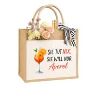 Aperol Spritz Sac cadeau en toile de jute durable pour femme, maman, sœur, amies et demoiselles d'honneur, 100 % jute et coton, Sie Will Nur Aperol, m