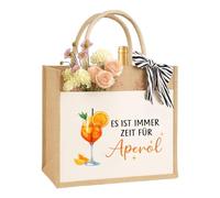 Aperol Spritz Sac cadeau en toile de jute durable pour femme, maman, sœur, amies et demoiselles d'honneur, 100 % jute et coton, C'est l'heure d'Aperol, m