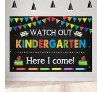 Aperturee Toile de fond pour la rentrée scolaire maternelle 1,5 x 0,9 m « Watch Out Here I Come First Day of School » pour photographie préscolaire pour enfants, salle de ournitures de