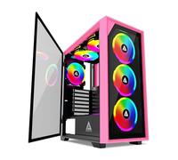 Apevia Genesis Pro G-Pro-PK Boîtier PC de Gaming avec 6 Ventilateurs ARGB de 120 mm, 366 Modes d'éclairage RVB, 1 Panneau Avant en Verre, 1 Panneau latéral en Verre magnétique pivotant à Porte, 2