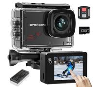 Apexcam Caméra Action 4K 60FPS 64MP - Caméra Étanche 40M avec Micro Externe, Camera Sport 4K Stabilisateur EIS, Écran Tactile & 64GB Carte SD - Kit d'Accessoires Inclus pour Plongée/Vlog