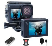 Apexcam Caméra Sport 4K 60FPS, Action Cam WiFi avec Double Écran Camera sous-Marine, Stabilisation EIS Étanche 40M avec 2 Batteries 1350mAh, Kit d’Accessoires et Télécommande 2.4G