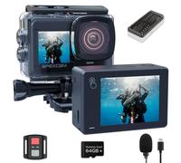 Apexcam Caméra Sport 4K 60FPS, Action Cam WiFi avec Double Écran et Micro SD 64GB, Stabilisation EIS Étanche 40M avec 2 Batteries 1350mAh, Kit d’Accessoires et Télécommande 2.4G