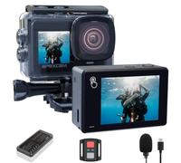 Apexcam Caméra Sport 4K Étanche Action cam WiFi EIS Double Écran Tactile | 4K60FPS, Photo 48MP, Stabilisation EIS, Camera sous-Marine, 8 x Zoom, Télécommande, 2 Batteries 1350mAh, Kit d'Accessoires