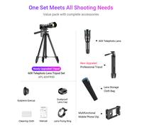 APEXEL APL-60XFR50 Monoculaire 4K HD 60X en métal avec trépied et clip pour téléphone