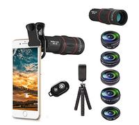Apexel Kit de lentille de téléphone pour Appareil Photo 18 x téléobjectif Grand Angle et Macro, Objectif Fisheye/kaléidoscope et Filtre étoile avec déclencheur à Distance pour Phone