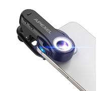 Apexel TriScope Objectif Microscope 3 en 1 pour Smartphone - Grossissement 40X/80X/120X, Double lumière LED et UV, Clip Universel pour iPhone, Android, iPad
