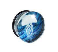 APGLSXY Bouchons d'oreilles en verre méduse artistique avec base noire et reflets multicolores, parfaits pour les amateurs de piercing, 8mm, Comme décrit, Comme décrit.
