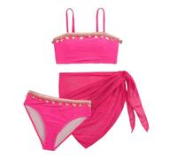 APGLSXY Ensemble cache-maillot de bain pour filles avec rayures texturées et bretelles réglables pour excursions en piscine, maillot de bain, jupe enveloppante, sangle réglable, haut de bain texturé à