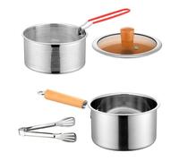 APGLSXY Ensemble de friteuses efficaces avec couvercle, passoire à frire, panier, pinces de cuisson, poignée en bois, outil de cuisine domestique en acier inoxydable