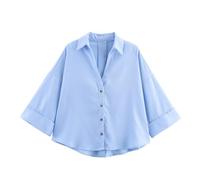 APGLSXY Haut ample à manches larges en lin mélangé pour différentes formes de corps et diverses options de style décontracté pour le bureau, bleu, L