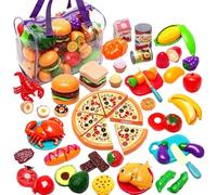 APGLSXY Jeu de jouets pour couper des aliments avec des fruits, panier, assiettes, coupe-légumes et ustensiles pour les jeux de rôle dans la cuisine