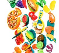 APGLSXY Jeu de jouets pour couper des aliments avec des fruits, panier, assiettes, coupe-légumes et ustensiles pour les jeux de rôle dans la cuisine
