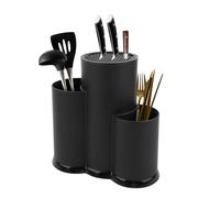 Aphromirel Bloc de couteaux 3 en 1 sans couteaux Noir Universel Multifonction Support de couteaux rond avec fentes pour tous les couteaux de cuisine Compatible