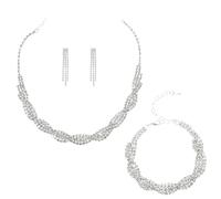 Aphumedc Parure de bijoux de mariage élégante avec collier, boucles d'oreilles et bracelet en cristal - Pour mariage, demoiselle d'honneur, bal de fin d'année, costume formel - Lot de 3