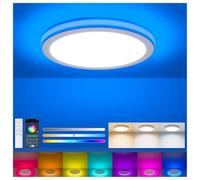 Aphyni Plafonnier LED Dimmable 24W, Luminaire Plafonnier Ø30CM Ultra Fin RGB 7 Couleurs, 3000-6500K 3800LM avec Veilleuse, Télécommande & App, LED IP44 pour Salon, Chambre, Cuisine