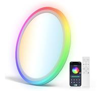 Aphyni Plafonnier LED Dimmable 33W, Luminaire Plafonnier Ø40CM Ultra Fin RGB 7 Couleurs, 3000-6500K 3800LM avec Veilleuse, Télécommande & App, Lampe Plafond IP44 pour Salon, Chambre, Cuisine