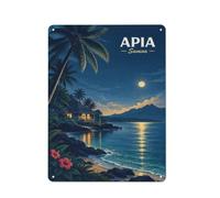 Apia Samoa Night Landscape Illustration Plaque Déco Métal 40x30cm | Pour un nouvel appartement, les plaques murales en métal sont un cadeau pour les fans de rétro.