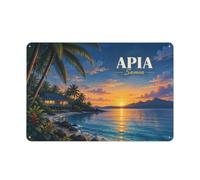 Apia Samoa Night Landscape Illustration Plaque Métal, Décoration Murale | Choisissez des décorations murales en métal dans l'entrée pour un accent déco.