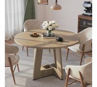 APICIZON Table à manger ronde pour 4 à 6 personnes, table de cuisine en chêne, 120 cm, en bois, ne bouge pas, plus durable, pour cuisine et salon, facile à monter (table uniquement)