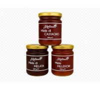 Apicoltura Melissa - Coffret de Miels Artisanal Italiens 3 x 250 g - Dégustation de Miel de Miellat, Millefleurs et Châtaignier, Miel Naturel 100% Italien, Coffret Cadeau Gourmet
