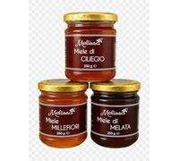 Apicoltura Melissa - Coffret de miels artisanaux italiens 3 x 250 g - Dégustation de miel de cerisier, miellat et millefleurs, miel naturel 100% italien, coffret cadeau gourmet