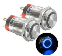APIELE Lot de 2 boutons poussoirs de verrouillage 12 mm 12 V en acier inoxydable avec éclairage annulaire LED étanche pour voiture, camping-car, camion, bateau (bleu)