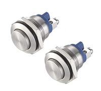 APIELE Lot de 2 interrupteurs momentanés à bouton-poussoir actuels 16 mm 250 V AC 5 A 12 V 36 V CC 2 A 1 NO SPST en acier inoxydable étanche Interrupteur à bouton-poussoir momentané pour voiture