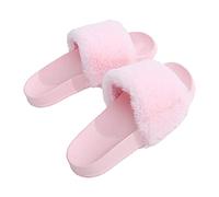 APIKA Femmes Flip Flop Faux Fourrure Slipper Fuzzy Fluffy Comfy Sliders Open Toe Slip sur(37 EU, Rose)