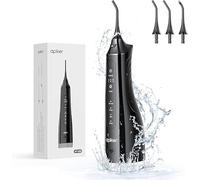 Apiker Hydropulseur dentaire électrique sans fil avec 3 buses, 4 modes de nettoyage pour les soins bucco-dentaires, IPX7 étanche, réservoir d'eau de 310 ml, noir