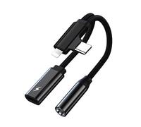 Apitiong Adaptateur USB C/Lightning Jack 3.5mm avec Charge Rapide PD, Prise Type C/Lightning vers AUX 2 en 1 pour écouteurs, USB C Jack Compatible avec iPhone 16 Pro Max, Ultra/S24/S24(1 pièce/Noir)