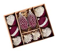 Apkibc Boule de Noël floquée, Ensemble de Boules de Noël floquées et pailletées, Offre Un Excellent Rapport qualité-Prix avec Un Design dimensionnel (Vendu par Lot de 10)(Burgundy,30 * 24 * 8CM)