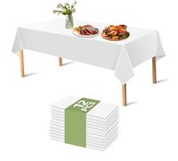 APKOL 12 Pièces Nappes Blanches Jetable, 137 x 274 cm Nappe Blanche Rectangulaire Imperméable, Nappes Jetables, Nappe de Table pour fête d'anniversaire, Banquet, Pique-Nique Barbecue