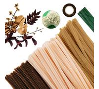 APKOL 300pcs Tiges de Fils Chenille Coloré Cure Pipes brun clair avec Fil de Fleurs en Ruban Floral Chenille Stems Pipecleaners,avec des étamines jaunes pour D'artisanat