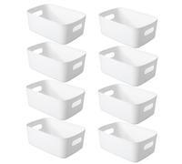 APKOL 8 pcs Panier de rangement en plastique Blanc, 30x20x12 cm Boite Rangement Plastique avec Poignées, Pour Cuisine, salle de bains,Chambre,Bureau jouets, cosmétiques