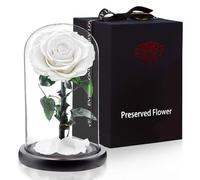 APKOL Véritable Rose Eternelle sous Verre, Fleur Eternelle, Un Cadeau d'amour Anniversaire Femme,Idee Cadeau Femme,Cadeau Maman,Cadeau Anniversaire Mariage,Cadeau Noël/Fête des Mères,Blanc