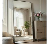 Aplancee Miroir sur pied, 190 x 85 cm, miroir plein pied avec cadre en métal noir, à poser ou à accrocher au mur, grand miroir de sol pour dressing, salon et chambre à coucher