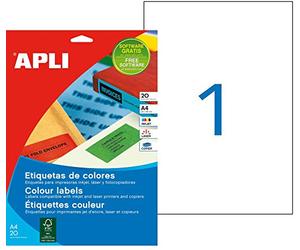Apli 001602 Lot de 20 Etiquettes couleur permanent 210 mm x 297 mm Vert