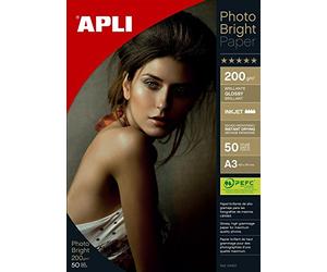 Apli 004457 Lot de 50 Papier Photo Bright 297 mm x 420 mm 200 g