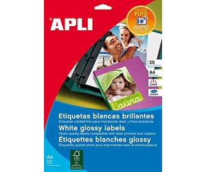 Apli 010061 Lot de 40 Etiquettes Photo Brillantes laser/copieur 88,9 x 127 mm Blanc