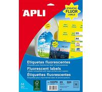 Apli 010370 300 Étiquettes Flash Laser/Copieur, 35mm, Jaune Fluo