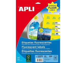 Apli 010370 300 Étiquettes Flash Laser/Copieur, 35mm, Jaune Fluo